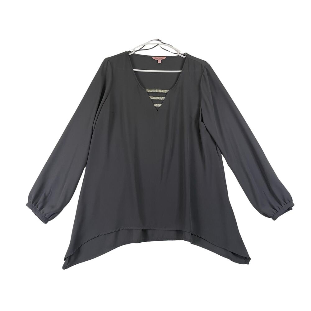 Juicy Couture Large womens blouse long sleeve top bling accent 0635 - Picture 1 of 7